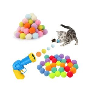 Interactive Cat Toys, Cat Ball Toy Launcher,Cat Ball Gun with 100pcs Soft Pom Pom Balls
