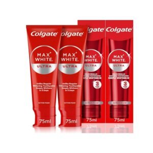 Colgate Max White Ultra Active Foam Toothpaste, 2 Pack, 75ml Tubes