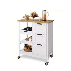 Phabules Rolling Kitchen Island Cart with Countertop and Drawer, 3 Tier