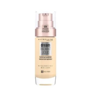 Maybelline Foundation, Dream Radiant Liquid Hydrating Foundation with Hyaluronic Acid and Collagen - Lightweight, Medium Coverage Up to 12 Hour Hydration - 10 Ivory