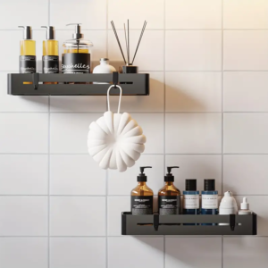 2pcs Shower Caddy For Bathroom Storage, Sticky Shower Organiser, No Drilling Required, Large Capacity, Stainless Steel Bathroom Organiser, Shower Shelf, Black