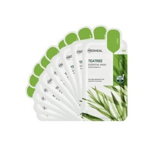MEDIHEAL Teatree Care Solution Essential Mask, Pack of 10 Cotton Facial Sheet Mask with Tea Tree Oil and Cica Extracts
