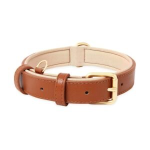 HEELE Soft Leather Dog Collar Puppy Small Dogs Breathable Padded with D Ring, Adjustable Classic Dog Pet Collar, Brown, XS